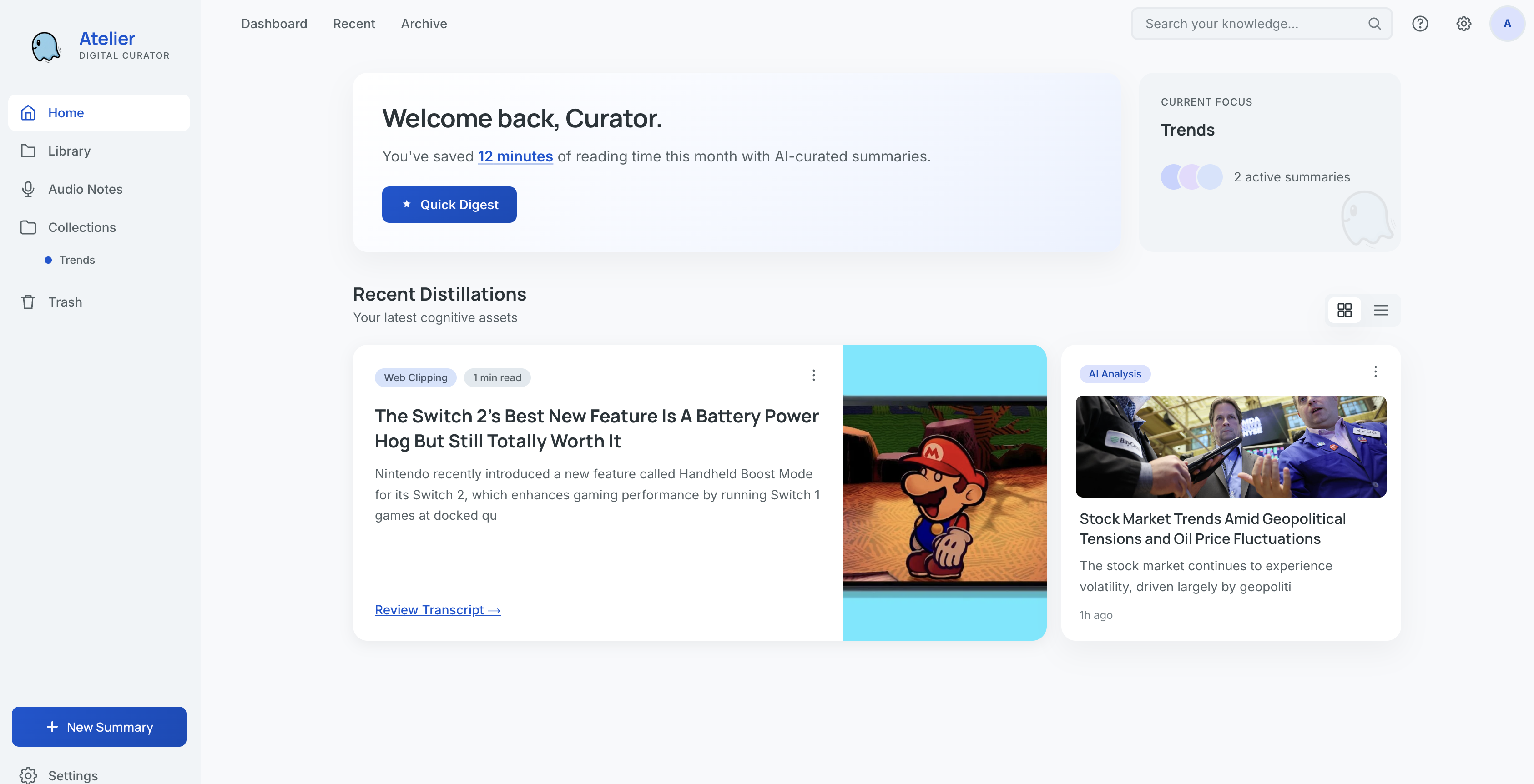 Cognitive Atelier dashboard